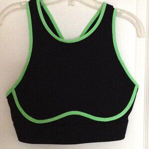 Fabletics Blare Women's Cross Back High Impact Sports Bra Black Green Activewear